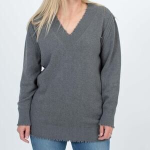 T By Alexander Wang V-Neck Pullover Oversize Grey Sweater Womens Small
